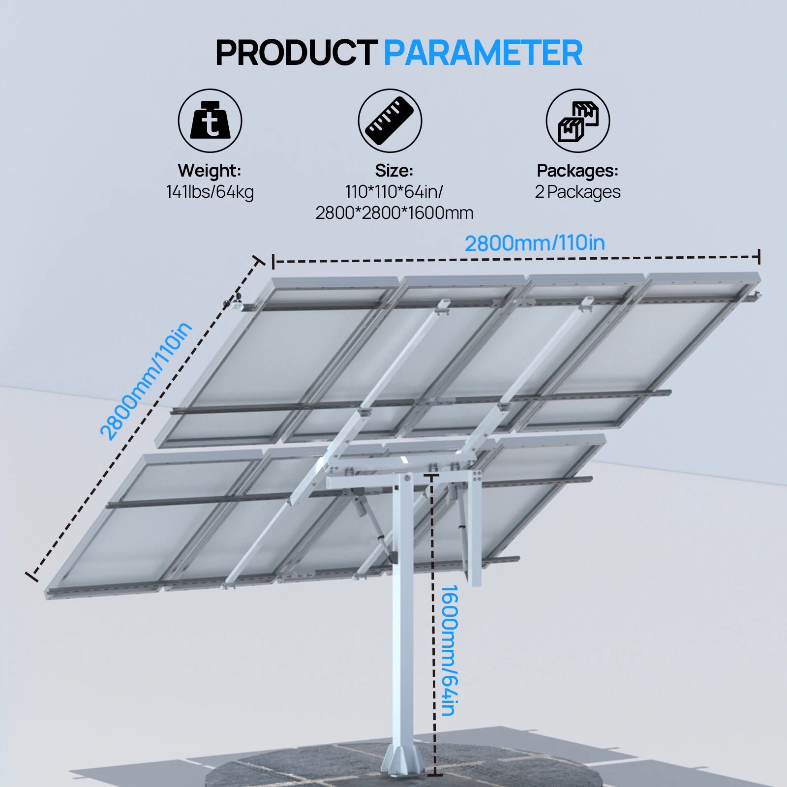 Solcellepanel med dobbeltakse-sporingssystem og controller, +40 % output