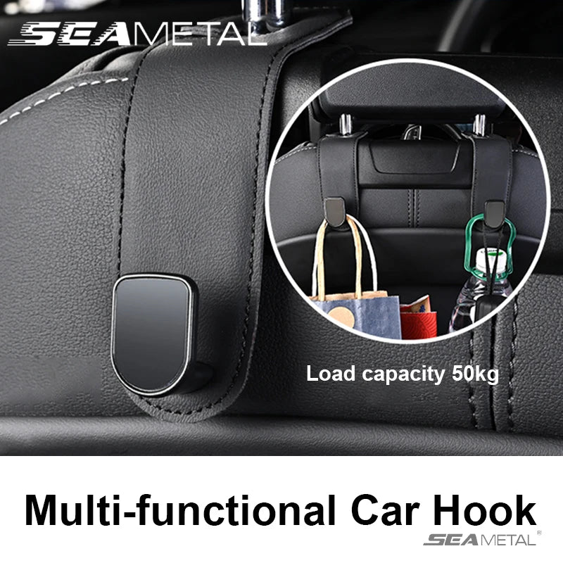 SEAMETAL Hidden Car Back Seat Hook Headrest Suede Leather Soft Hanging Hook 20kg Load-Bearing Wear-Resistant Rear Row Hanger
