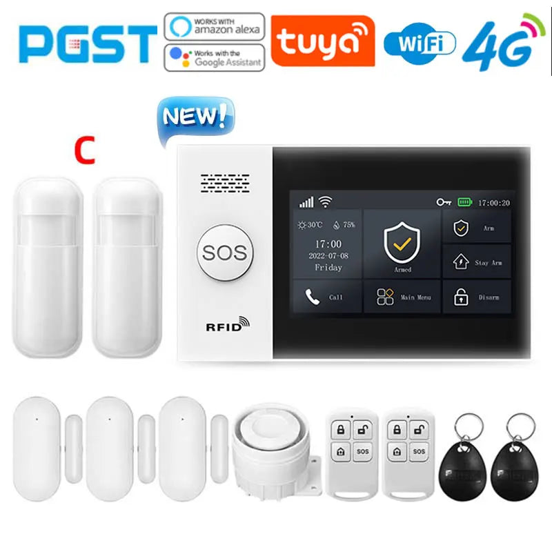 PGST PG-107 4G Tuya bežični WIFI GSM kućni alarm sustav sa sigurnosnim kamerama senzor pokreta vrata osigurač alarm burglar Alexa & Google