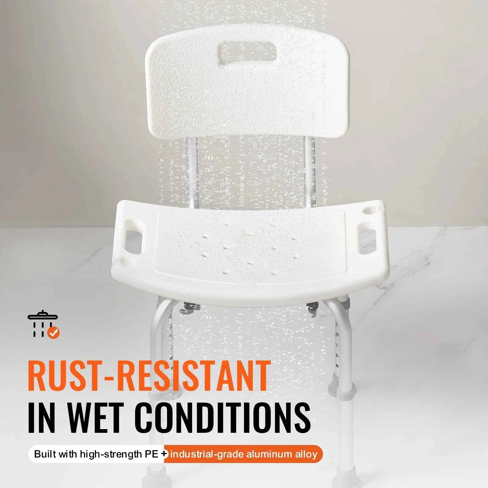 VEVOR Shower Chair Shower Seat with Back Adjustable Height Shower Stool Shower Chair for Inside Shower Bathtub Non-slip Chair