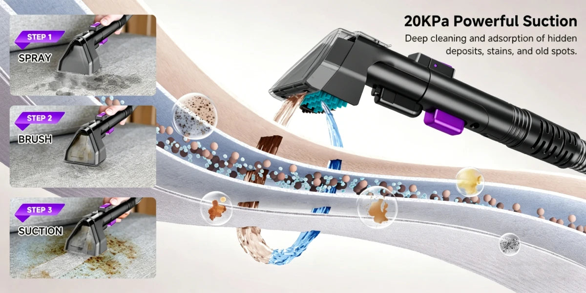 Honki 530W Carpet Cleaner Machine 20KPa Strong Suction Handheld Multifunctional Cleaner for Pet Hair Upholstery Sofa Mat Bed Self-cleaning Energy-saving Portable Wet and Dry Deep Cleaning Appliances