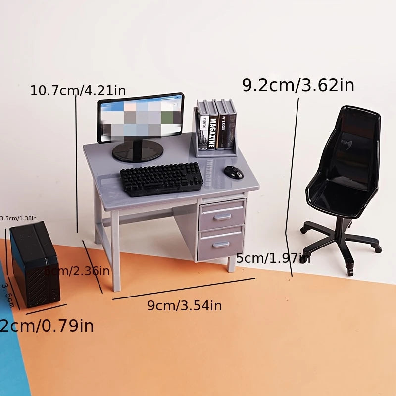 Miniature Office Desk Scene, Grey or White