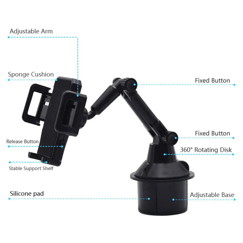 Car Cup-Holder Phone Mount, Adjustable Arm
