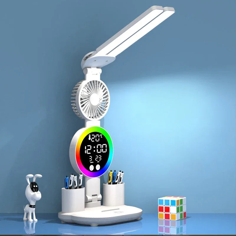 LED Desk Lamp with Clock, Plug-In/Rechargeable Options