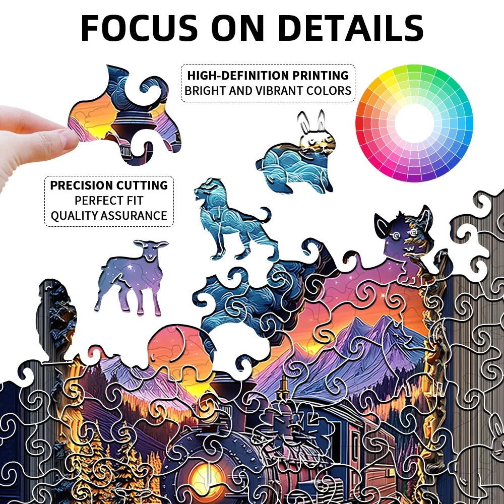 Fából készült vasút mozaik puzzle alakított darabokkal