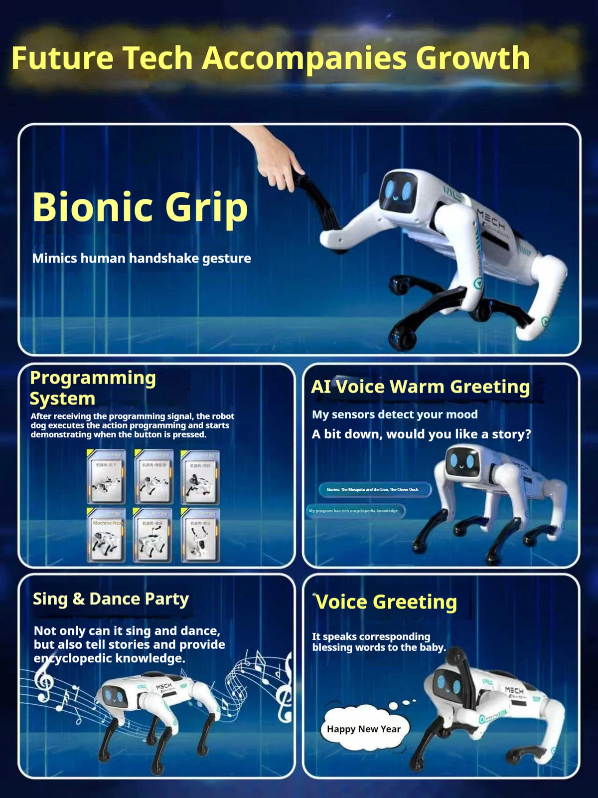 Chien robot intelligent AI télécommandé avec bac de chargement