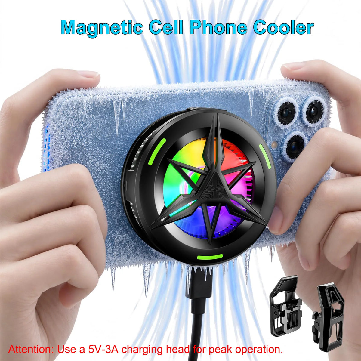 USB-C Phone Cooler with RGB and Magnetic/Clip Mounts
