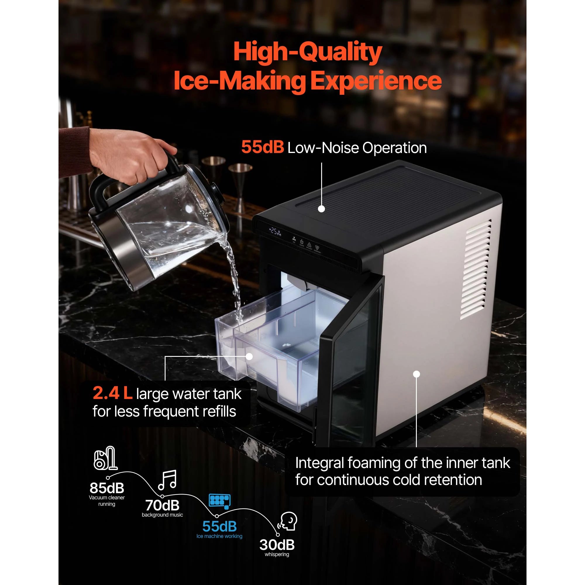 Countertop Ice Maker 22 lbs Daily with Large Square Ice Cubes