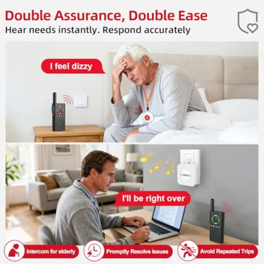 Wireless Caregiver Pager System with 1000ft Range and Loud Alert