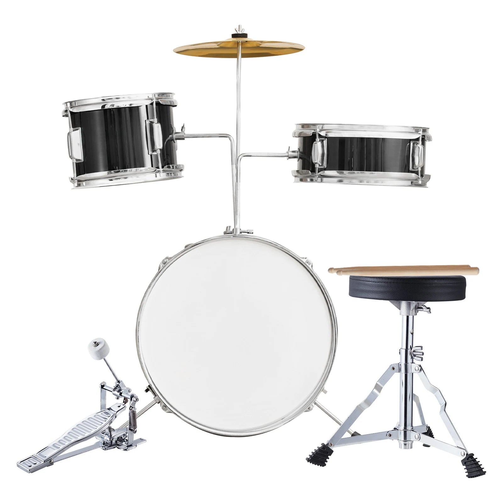 Kids 3-Piece Drum Set with 14" Bass, Adjustable Throne & Cymbal