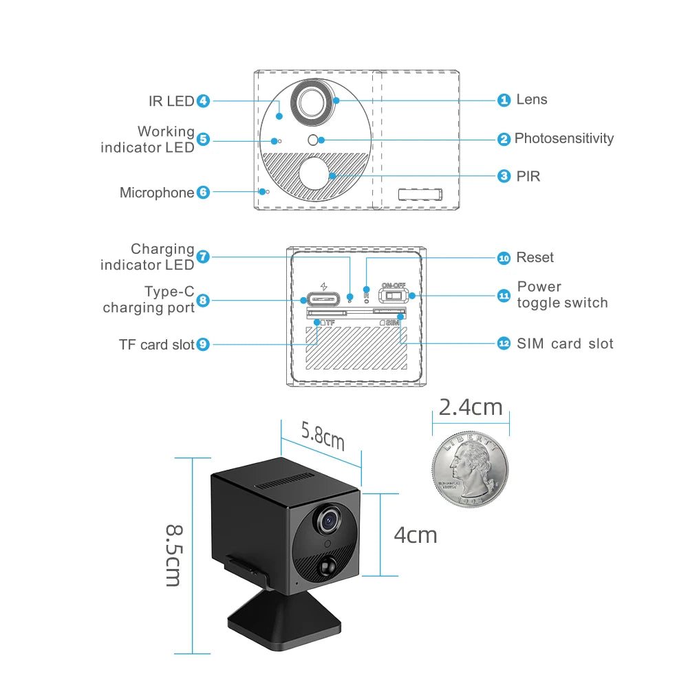 Built-in EU 4G Sim Card Portable Battery Security 3MP Indoor PIR Motion Detection 940NM Infrared Camera UboxPro APP Remote View