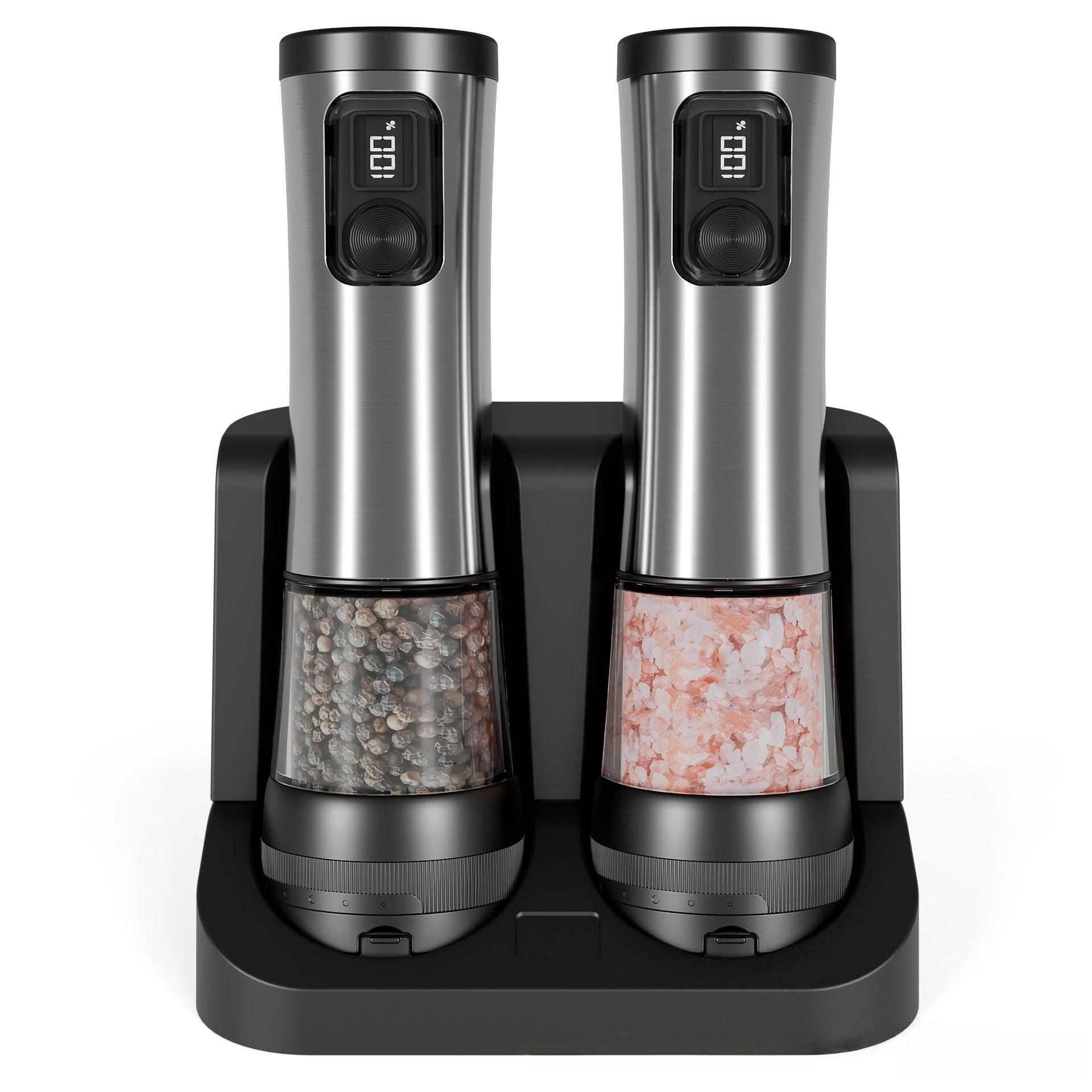 Electric Salt & Pepper Grinder Set with Rechargeable Base & LED