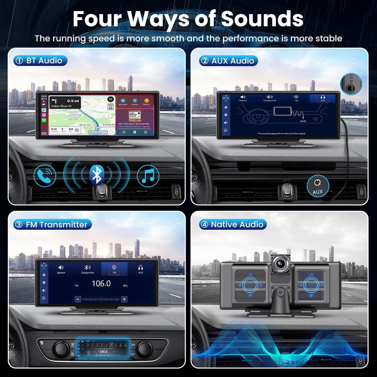 Wireless CarPlay Screen with 4K Dash Cam and GPS