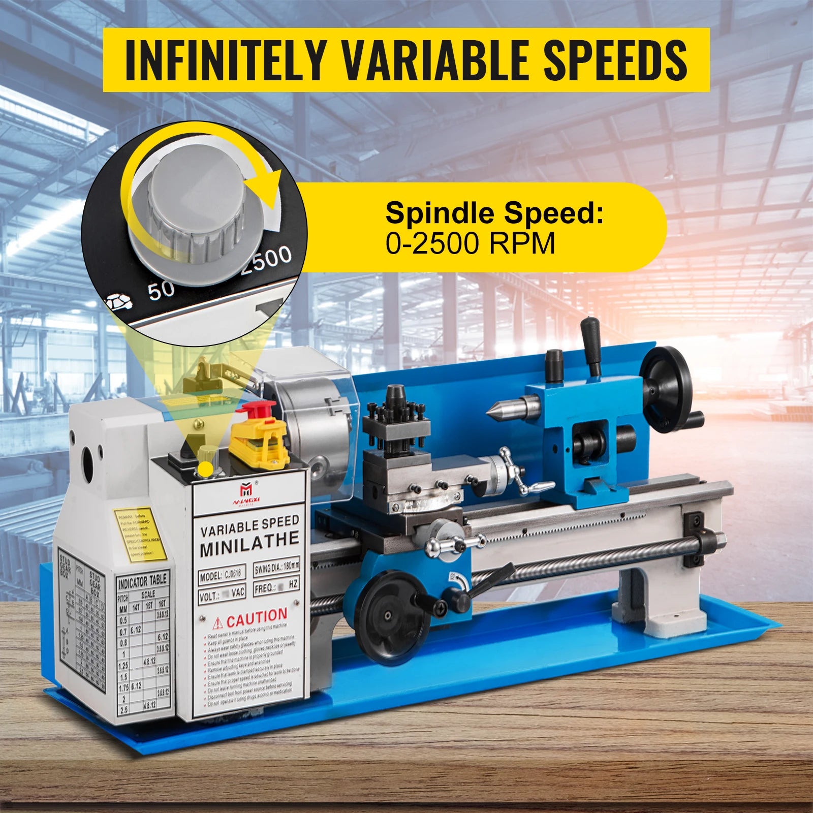 7x14 Inch Mini Metal Lathe 550W Variable Speed 50–2500 RPM