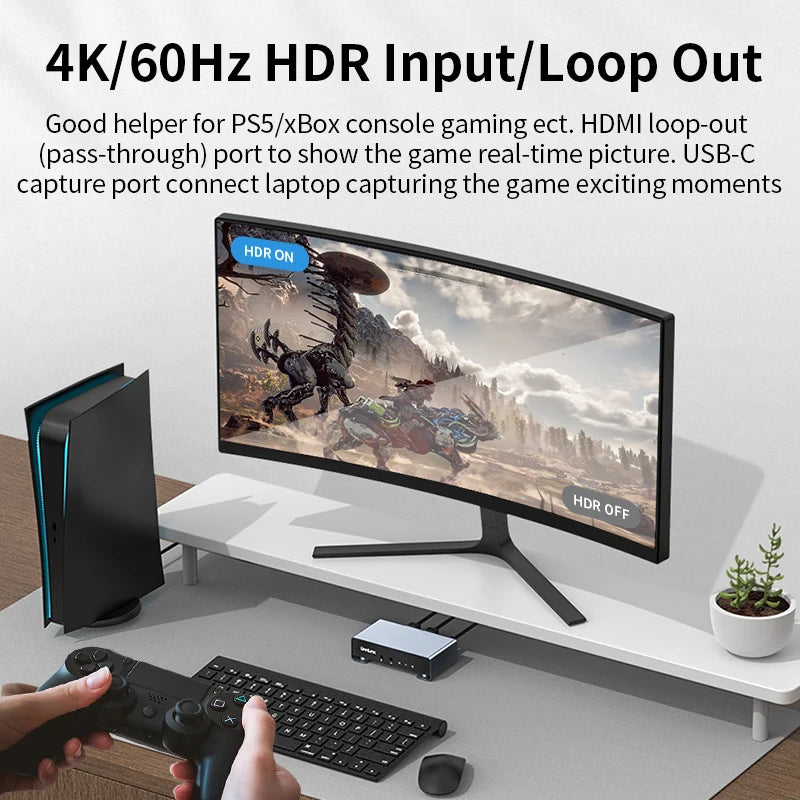 Unnlink 4K 60Hz 2K 144Hz Video Capture Card HDMI USB Recording Box Streaming Gaming / HDR Passthrough for PS5/4 Xbox Camera PC