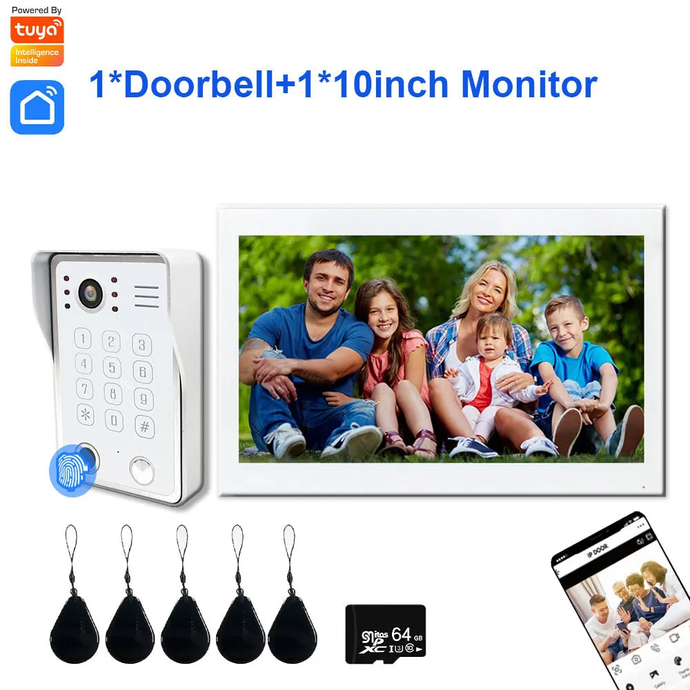 Fingerprint 5in1 Unlock Wifi Doorbell Video Intercom System For Home Doorphone Tuya Smart 1080P Touch Monitor Security Protect