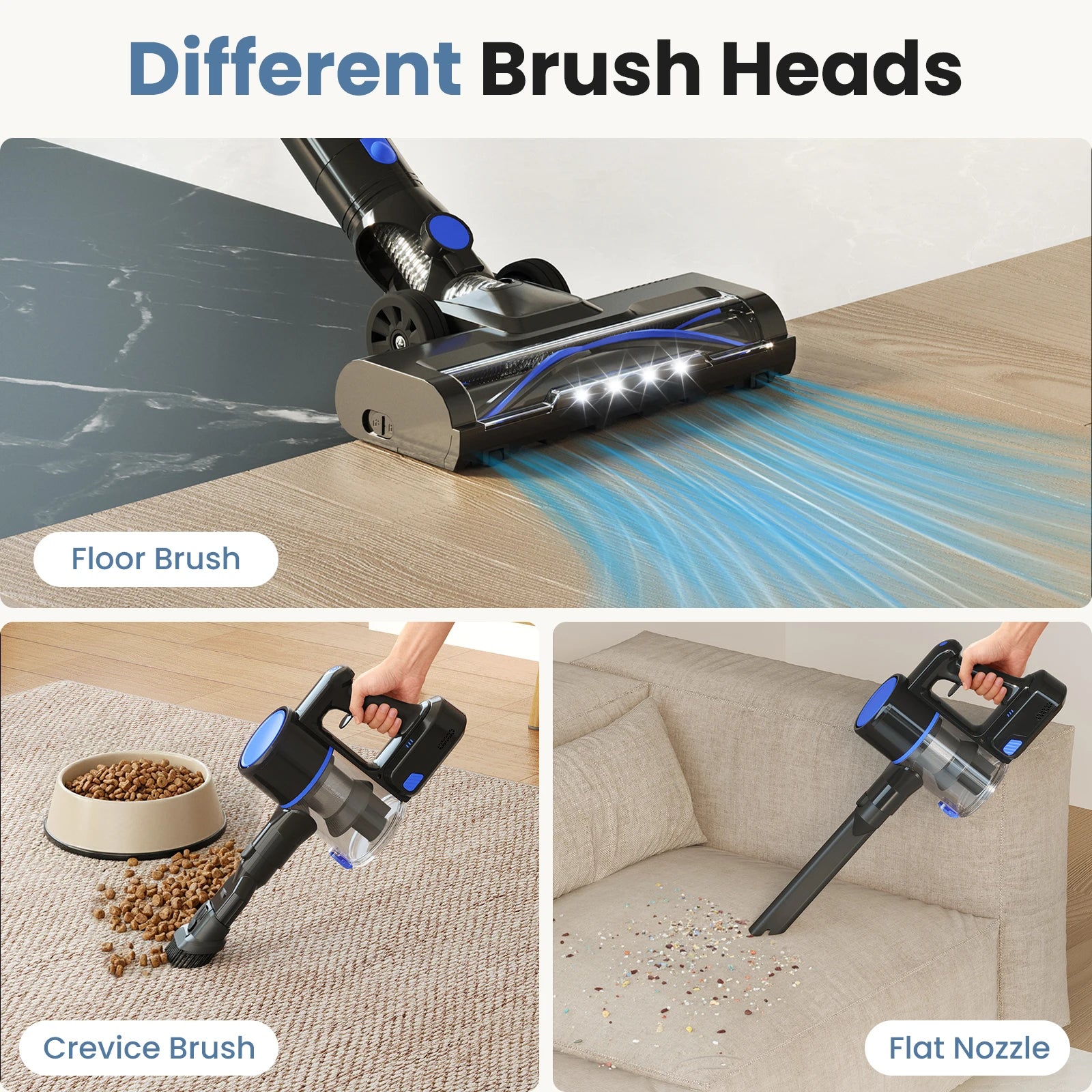 Cordless Stick Vacuum with LED Brush, Wall Mount & 3 Head Tools