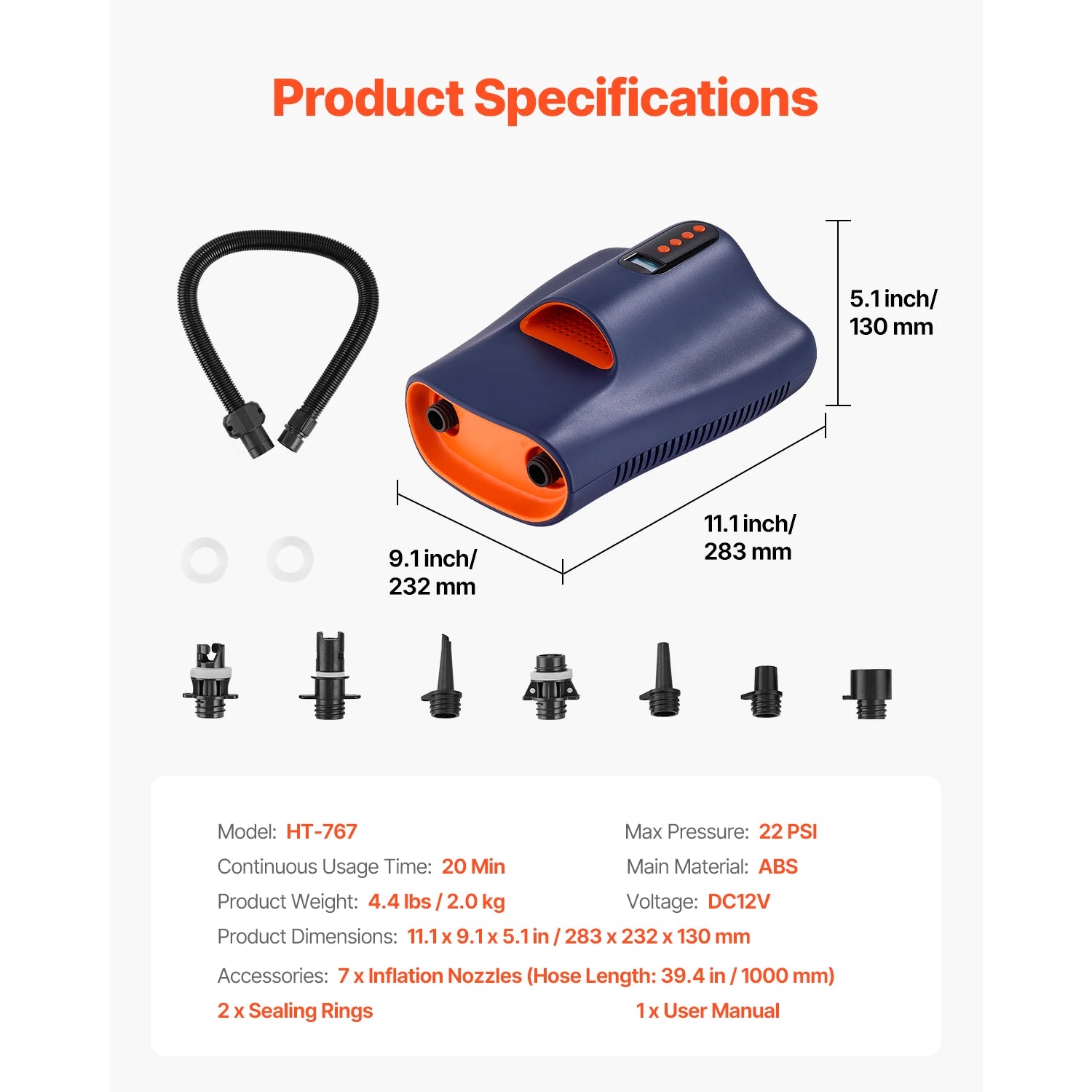 Elektrische Stand-Up-Paddle-Board-Pumpe 40 PSI Zweistufig mit automatischer Abschaltung