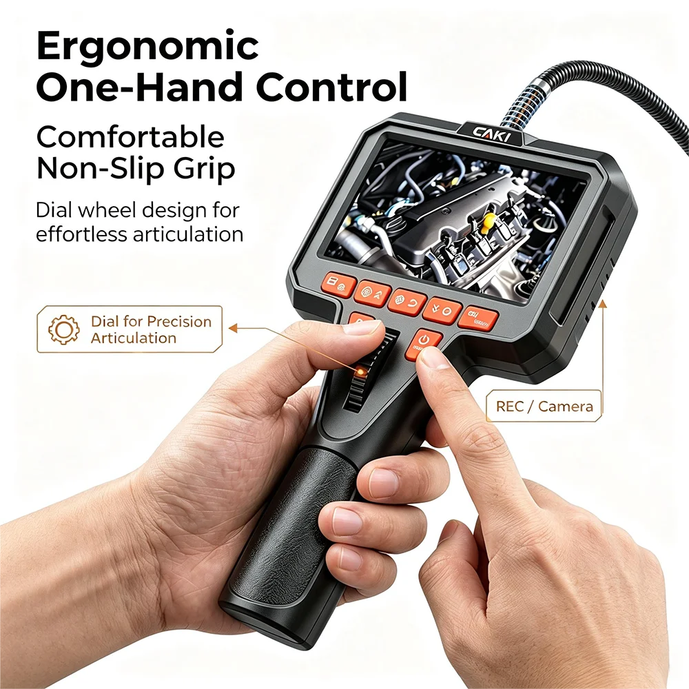 Industrial Endoscope 360° Two-Way Articulating Borescope with 4.5" IPS Screen