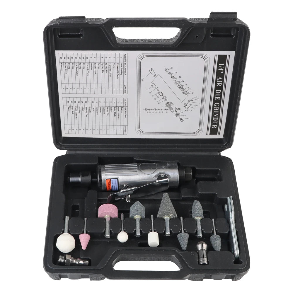 Schleif-Poliermaschine Kit Luftschleifer Meißel Werkzeug 1/4" 1/8" 16 Stück Pneumatischer Fein-Schleifer Luft Feindrehschleifer