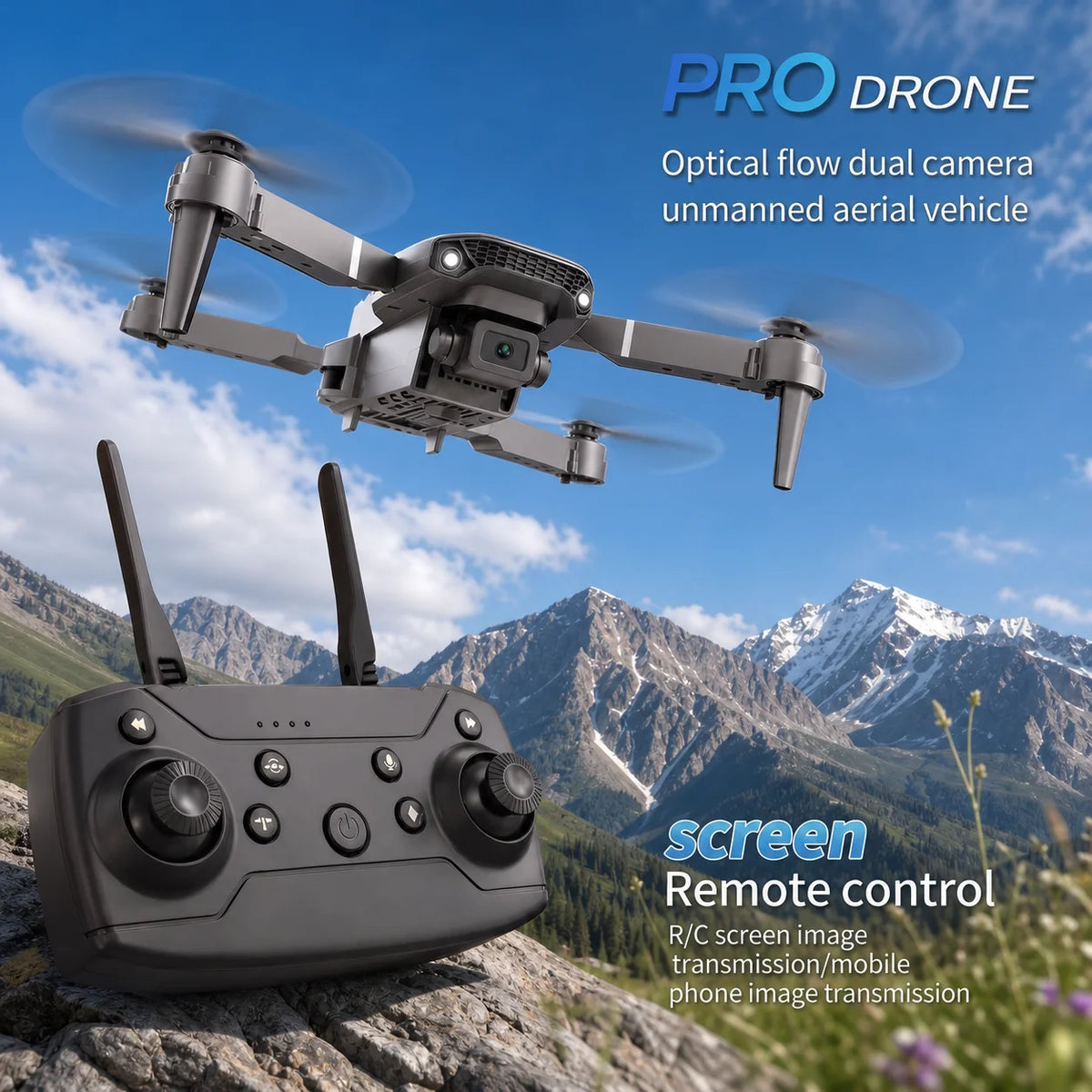 Drone RC pliable à double caméra avec télécommande écran