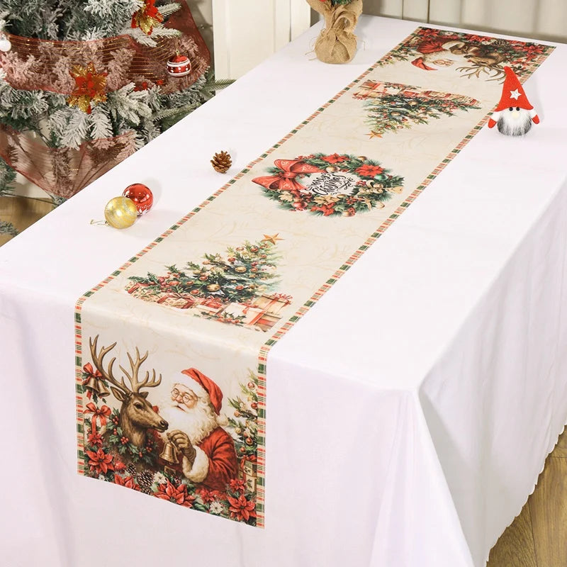 Vintage Christmas Table Runner Retro Santa Claus Table Cover Christmas Decorations For Home 2025 Navidad Noel Gift New Year 2026