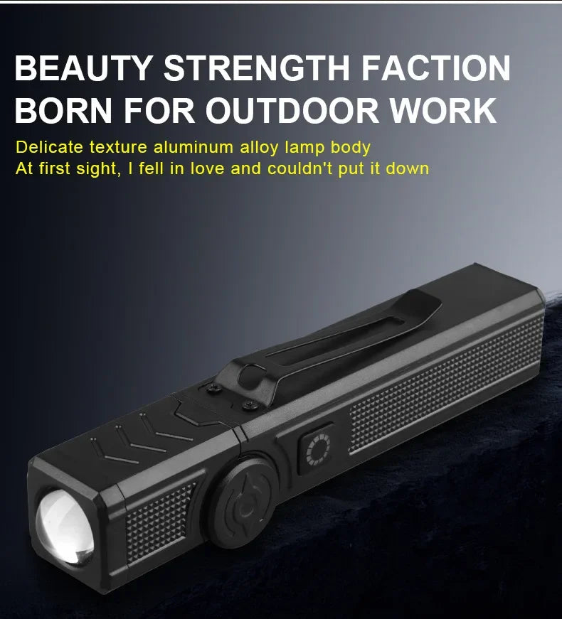 USB Rechargeable LED Work Light 1000 Lumens COB Lantern with Power Capacity Indicator Handled Flashlight for Outdoor Car Repair