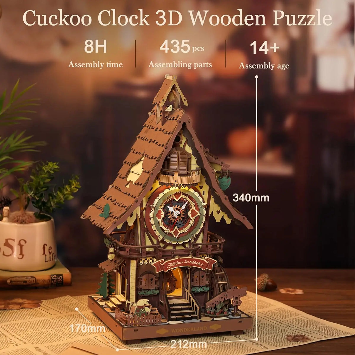 Fa kakukkos óra puzzle készlet mozgó madárral és fényekkel