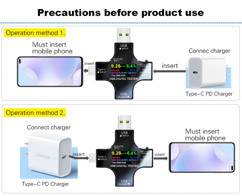 USB Tester Type-C PD Digital Capacity Meter 8A Voltage Current Monitor Power Bank Charger Detector with QC3.0 Fast Charging