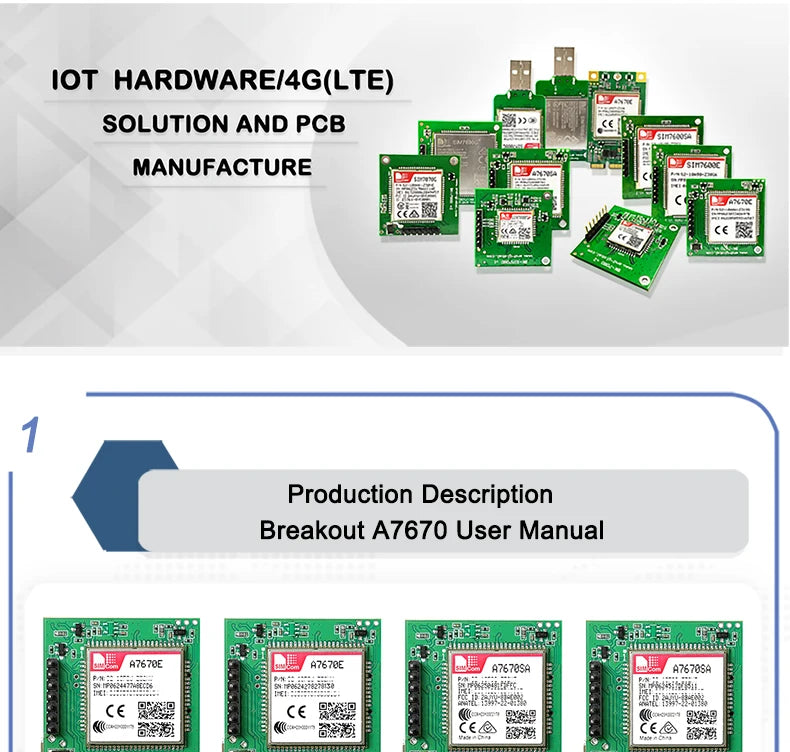 A7670E LTE Cat 1 4G Module Breakout Kit with Nano SIM Slot
