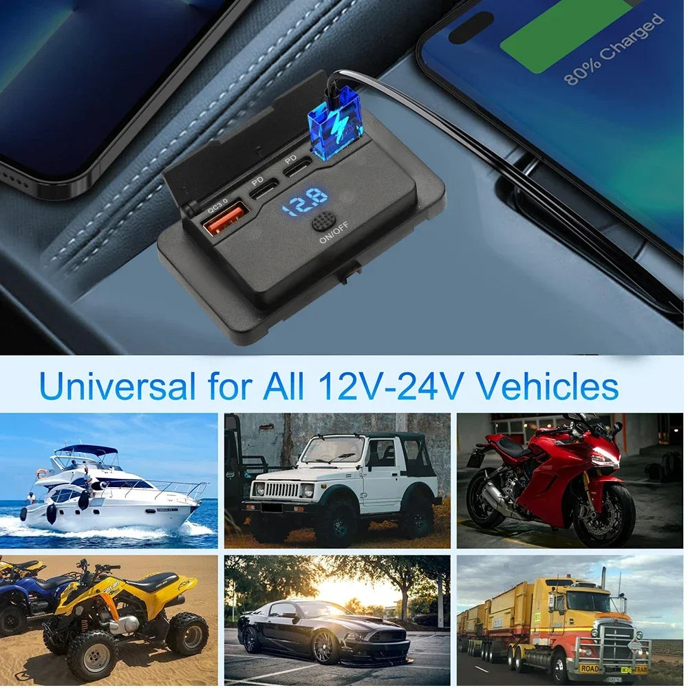 USB punjač za vozila za nadžbuknu montažu, 12V / 24V