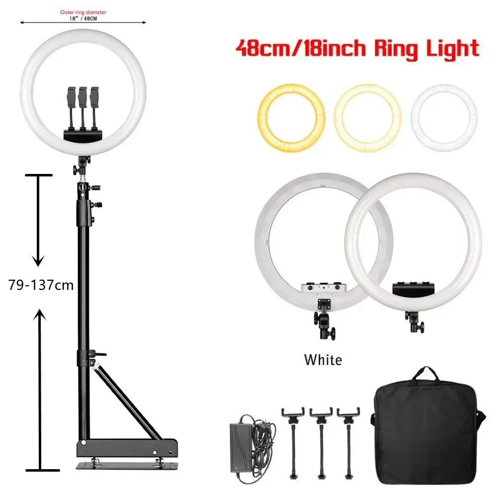 SH 18 Inch Thin Ring Light LED Selfie Video Lamp With Tripod Stand Phone Clip For YouTube Live Light Photography Studio