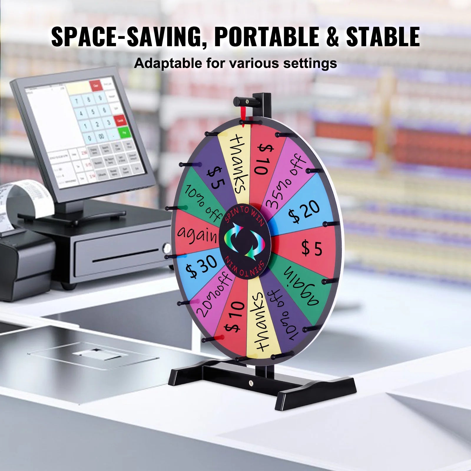 Spinning Prize Wheel with Stand & Tabletop, 14 Slots Game Wheel