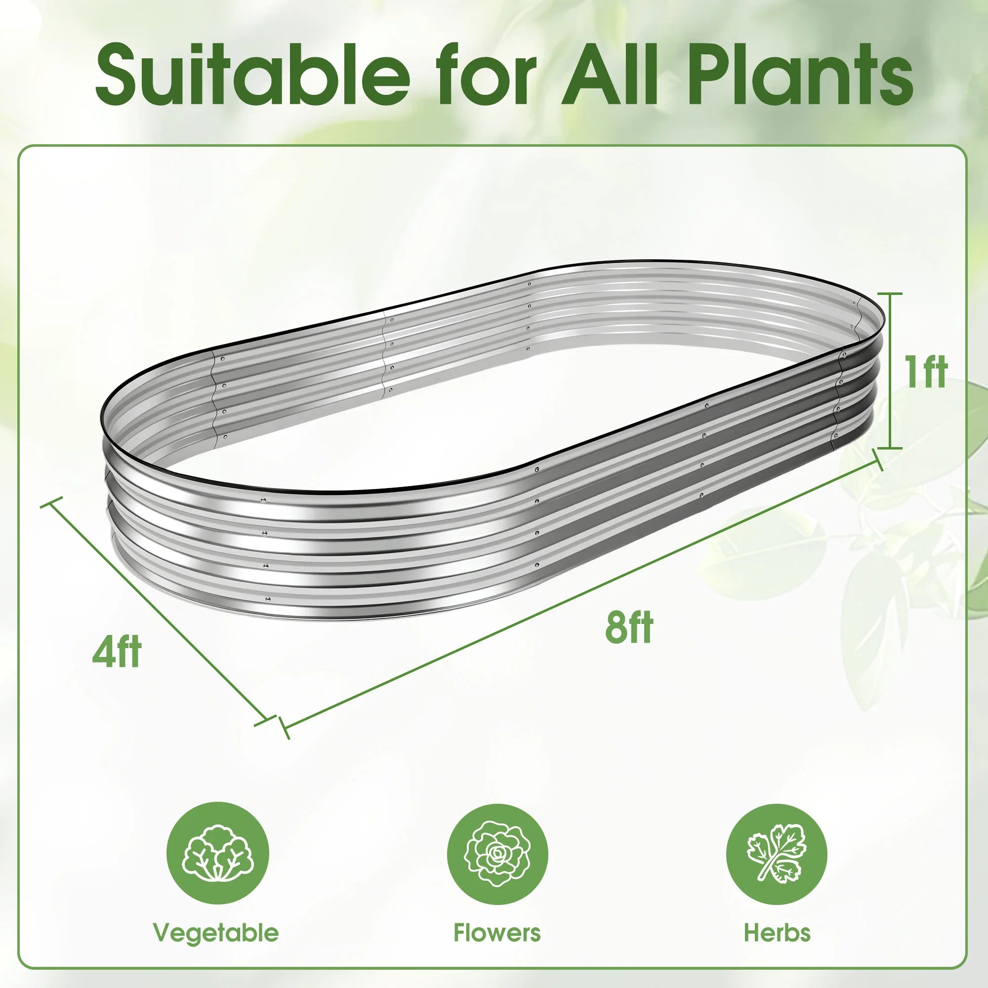 8x4x1 ft Raised Metal Garden Bed with Open Bottom for Plants