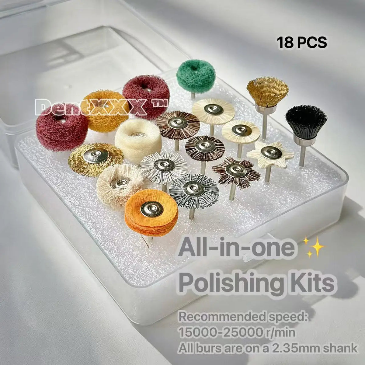 طقم ملحقات تلميع من 18 قطعة، ساق بقطر 2.35 mm