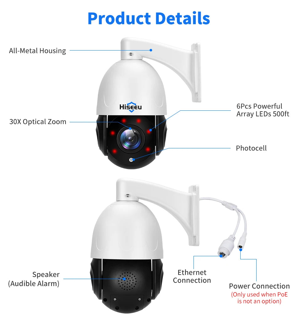 8MP PTZ PoE Outdoor Dome Camera 30X Optical Zoom