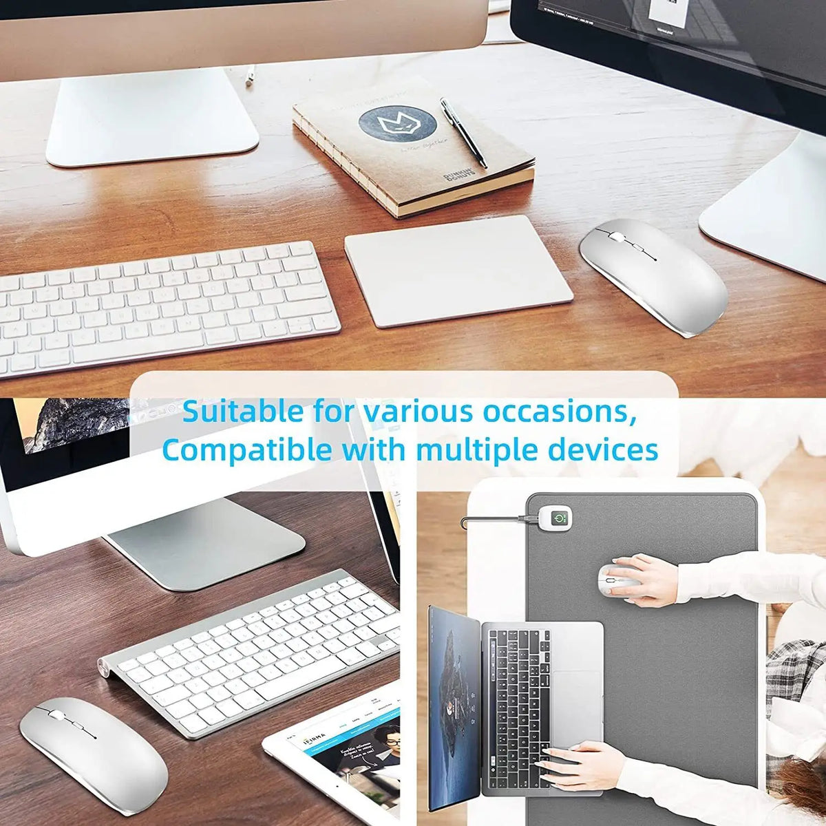Wireless Mouse Bluetooth-Compatible Gaming Mouse (Dual Mode:BT+2.4Ghz) Ergonomic Rechargeable Mice for PC/Laptop/Macbook 