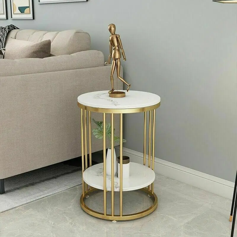 2‑Tier White Marble Side Table