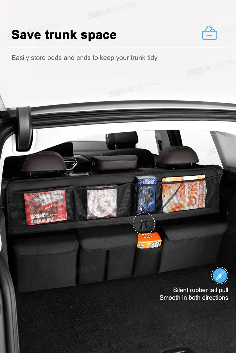 SEAMETAL 9-Pocket Car Organizer Seat Back Hanging Storage Bag Wear-Resistant Oxford Colth SUV/MPV Trunk Organizer with Zipper