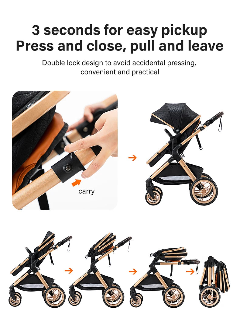 3 in 1 Luxury Baby Stroller High-Landscape Travel Pram