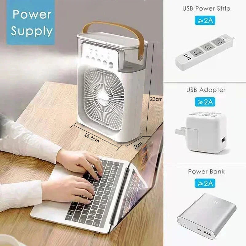 3-in-1 Mini Air Cooler Fan with Humidifier and Night Light
