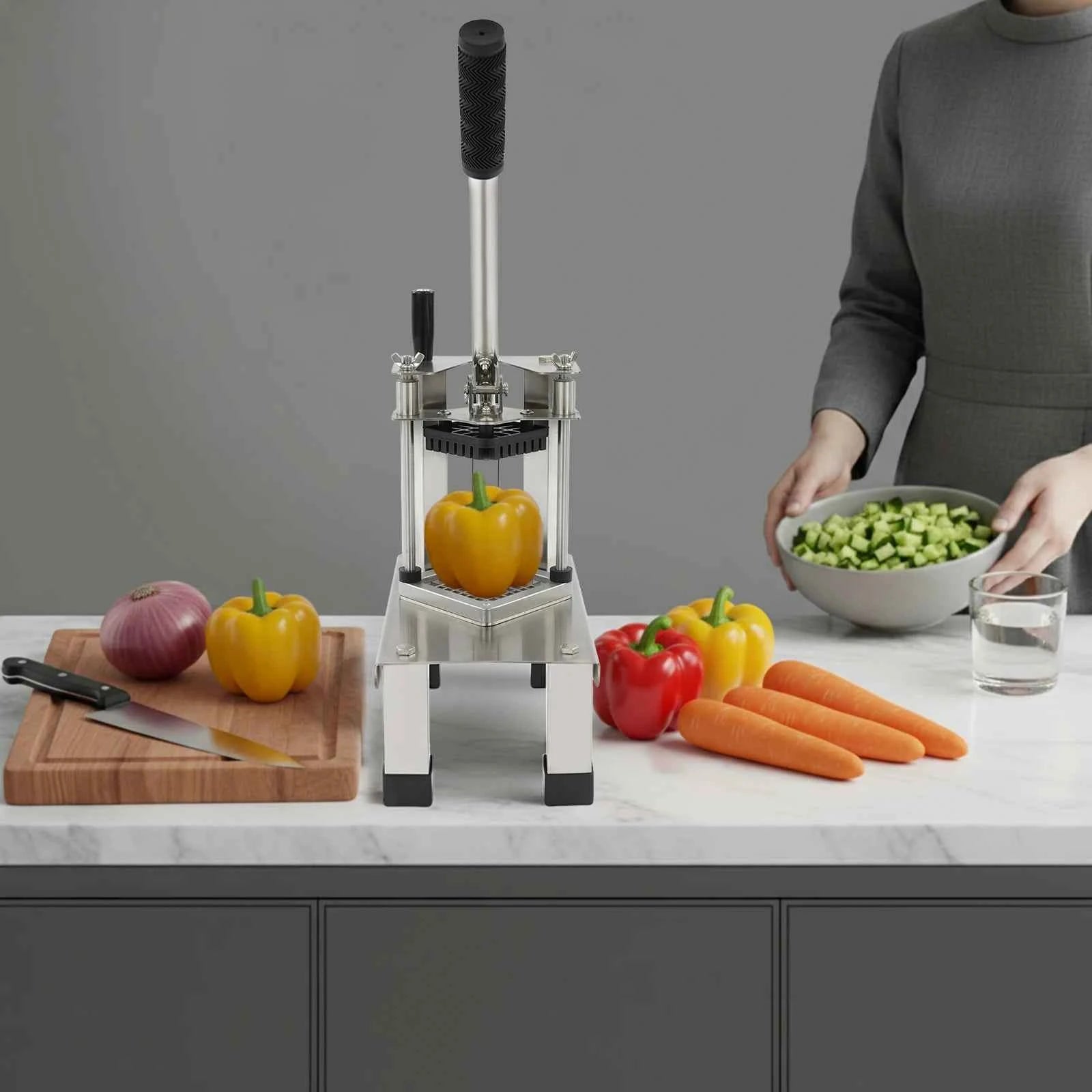 Commercial French Fry Cutter Kitchen Vegetable Dicer Multi-function Food Cutter with 3 Stainless Steel Blades for Home Restaurant