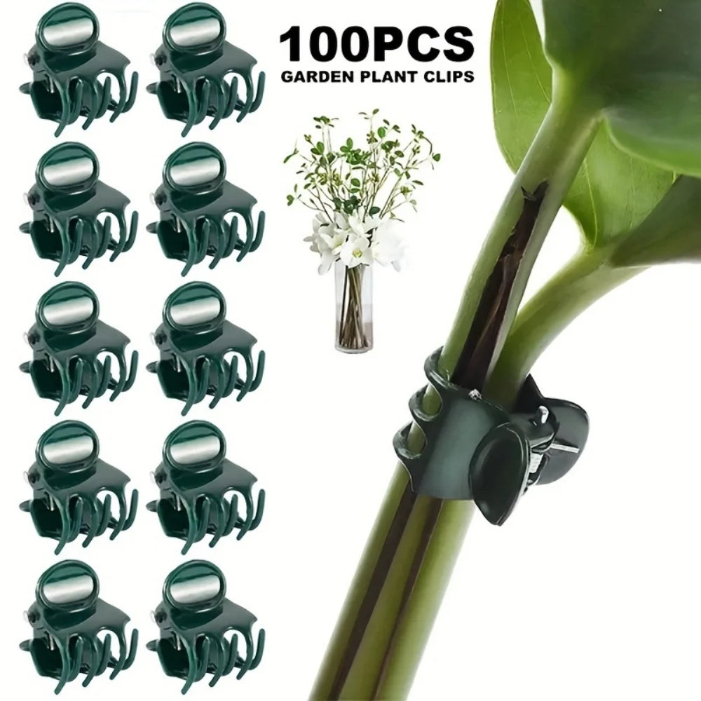 100 plastových klipov na oporu záhradných rastlín, popínavých rastlín, zeleniny a orchideí, záhradné náradie, upevňovacie klipy pre rastliny a zeleninu v skleníku