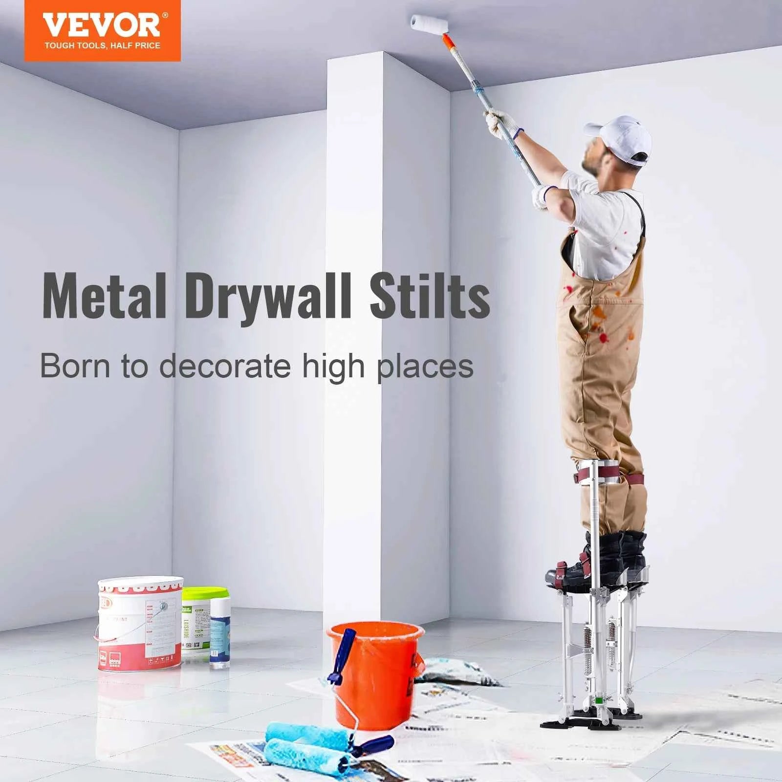 Adjustable Aluminum Drywall Stilts 18-30 in with Protective Knee Pads