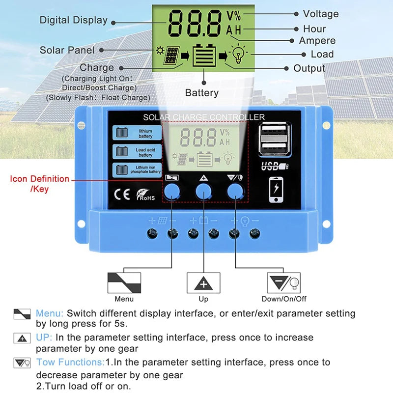 Contrôleur de charge solaire PWM 12/24 V - Options de modèle