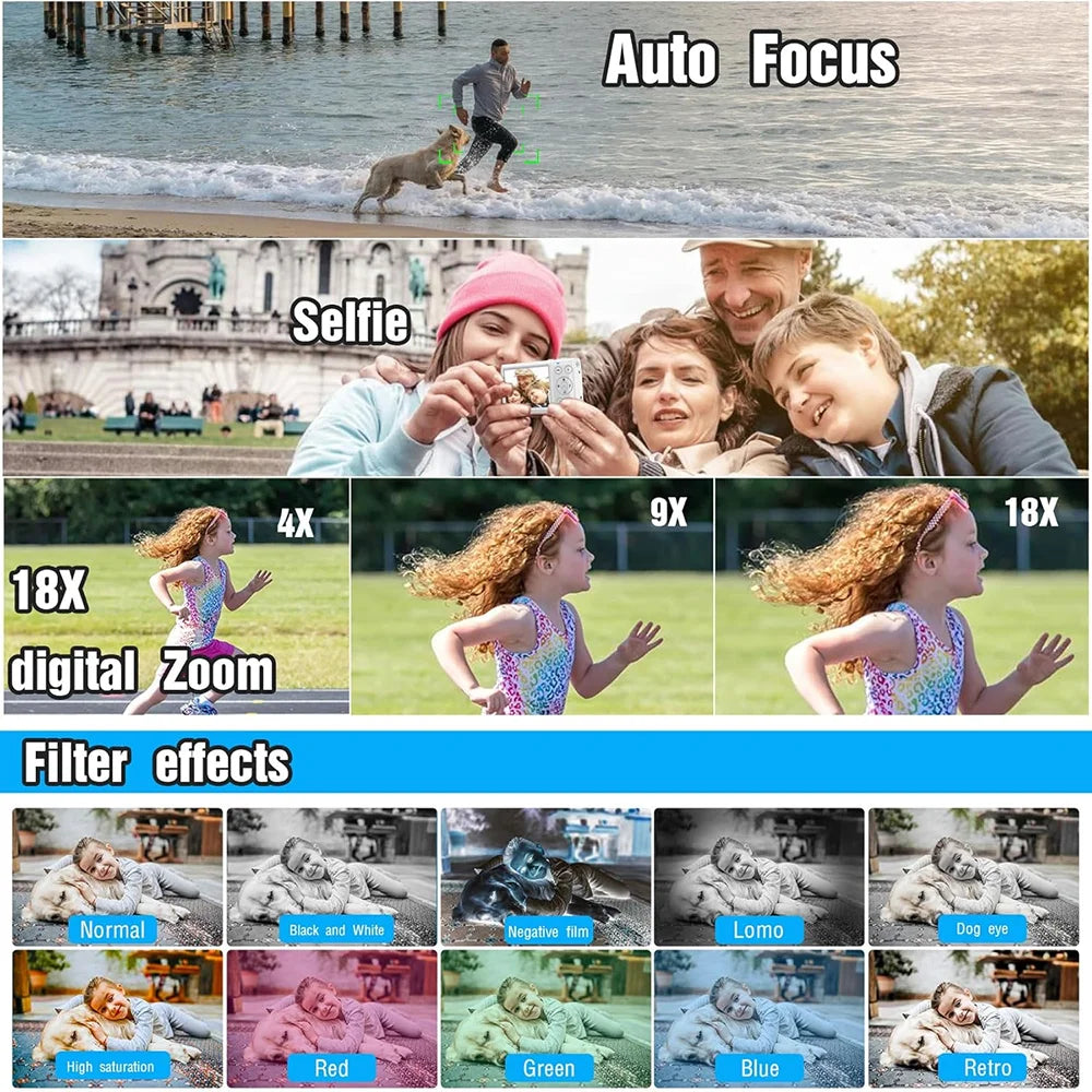 KOMERY 4K 64MP Digital Camera with 18X Zoom and Autofocus