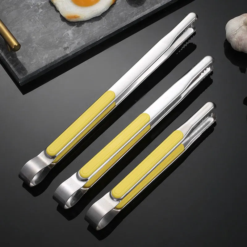 Pince de cuisine en acier inoxydable, poignée rouge ou noire