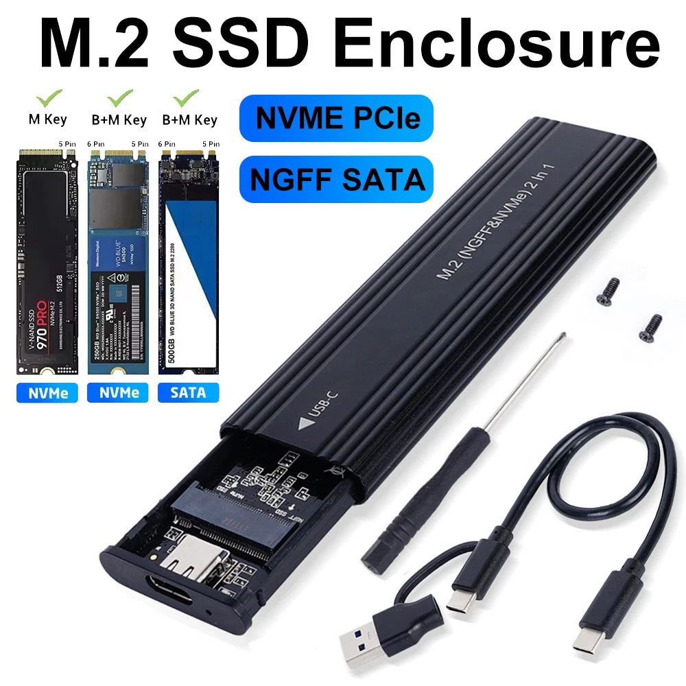 M.2 SSD USB Enclosure - NVMe and SATA Options
