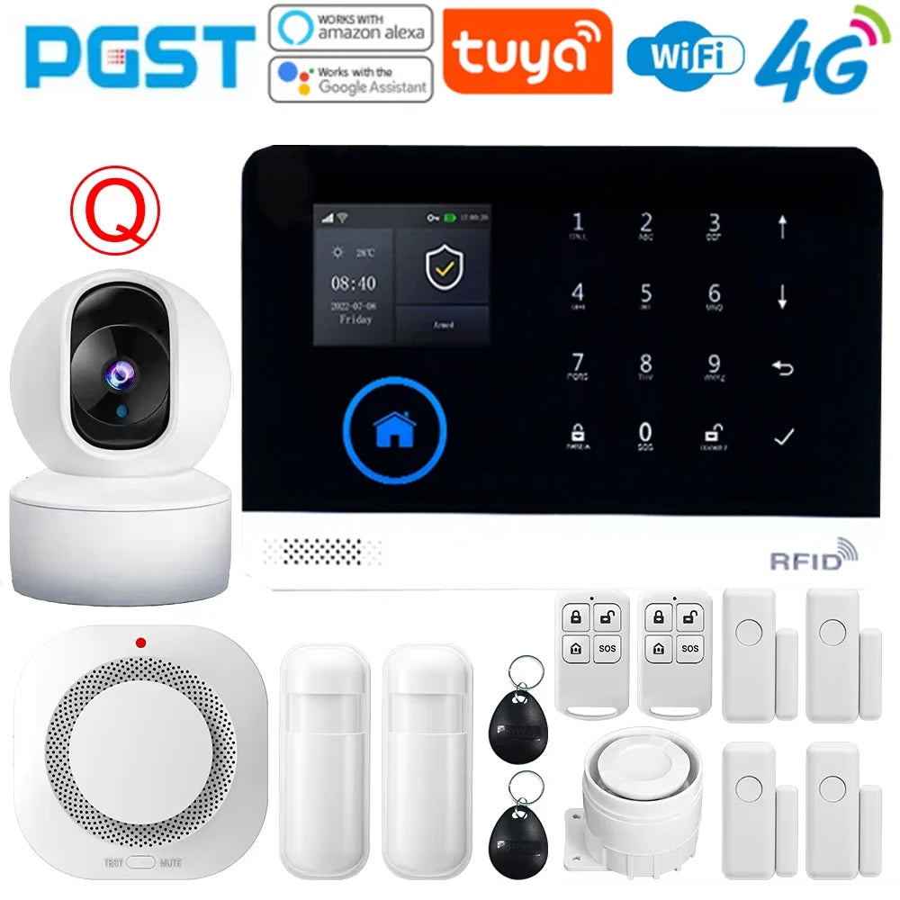 Tuya Wireless home alarm,4G smart home alarm system,WIFI,GSM,Home Security Alarm System Touch Keyboard RFID APP Wireless At hom