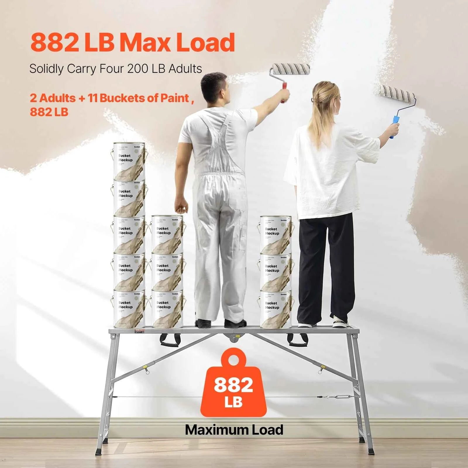 VEVOR Work Platform 4 Gear Adjustable Height Folding Alloy Steel Step Scaffolding Platform 800lbs Capacity Painting Cleaning